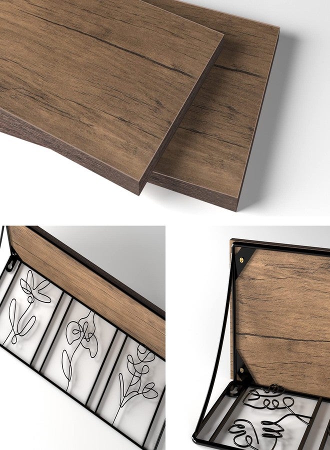 QUTREY مجموعة رفوف عائمة من قطعتين بتصميم نباتي جداري من QUTREY، رف خشبي ريفي بتصميم معدني تجريدي بسيط لغرفة المعيشة أو غرفة النوم أو الحمام - Image 3
